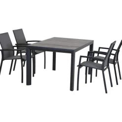 Essgruppen*SIENA GARDEN Gartenmöbelset Silva Esstisch + 4x Velia Stapelsessel