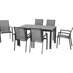 Essgruppen*SIENA GARDEN Gartenmöbelset Silva Esstisch + 6x Velia Stapelsessel