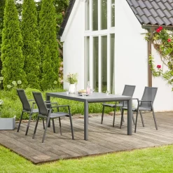 Essgruppen*SIENA GARDEN Gartenmöbelset Silva Esstisch + 4x Reno Stapelsessel