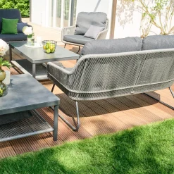 Loungemöbel*SIENA GARDEN Kansas Loungesofa | 2-Sitzer | Rattangeflecht dunkelgrau