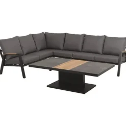 Höhenverstellbare Tische*SIENA GARDEN Lindos Lifttisch | Keramik anthrazit mit Inlay aus Teakholz FSC® 100 %