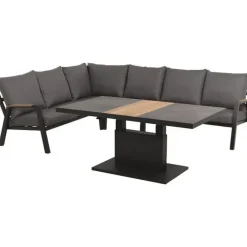 Höhenverstellbare Tische*SIENA GARDEN Lindos Lifttisch | Keramik anthrazit mit Inlay aus Teakholz FSC® 100 %