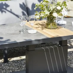 Höhenverstellbare Tische*SIENA GARDEN Lindos Lifttisch | Keramik anthrazit mit Inlay aus Teakholz FSC® 100 %