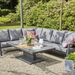 Höhenverstellbare Tische*SIENA GARDEN Lindos Lifttisch | Keramik anthrazit mit Inlay aus Teakholz FSC® 100 %