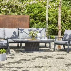Höhenverstellbare Tische*SIENA GARDEN Lindos Lifttisch | Keramik anthrazit mit Inlay aus Teakholz FSC® 100 %