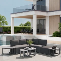 Loungesets*SIENA GARDEN Loungeset Clifton + Ecke + Loungesessel + Ottoman + 4x Loungetisch