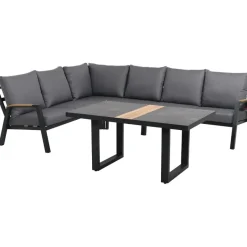 Loungetische*SIENA GARDEN Solea Loungetisch | Keramik anthrazit mit Inlay aus Teakholz FSC® 100 %