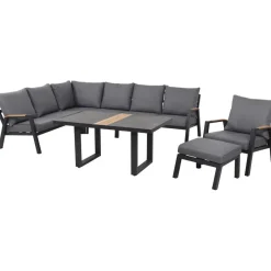 Loungetische*SIENA GARDEN Solea Loungetisch | Keramik anthrazit mit Inlay aus Teakholz FSC® 100 %