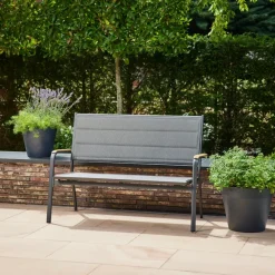 Gartenbänke*SIENA GARDEN Tesoro Bank | 2-Sitzer | RANOTEX® royal grau mit Inlay aus Teakholz FSC® 100%