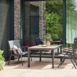 Gartenbänke*SIENA GARDEN Tesoro Bank | 2-Sitzer | RANOTEX® royal grau mit Inlay aus Teakholz FSC® 100%